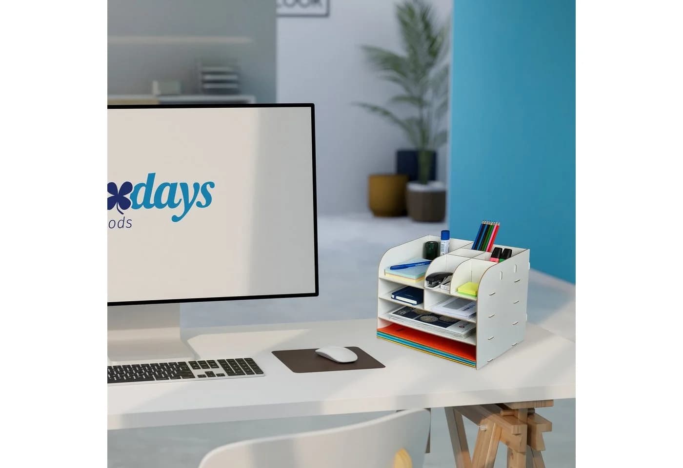 relaxdays Schreibtisch Organizer weiß mit 10 Fächern