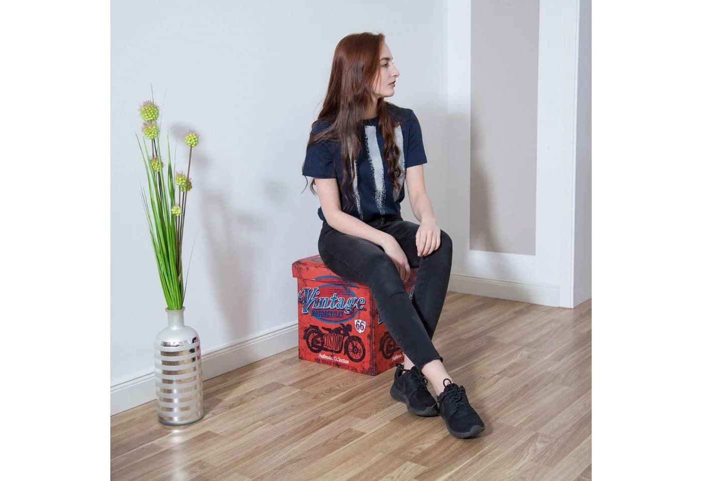 relaxdays Sitzhocker mit Stauraum Beige/Weiß/Rot Kunstleder