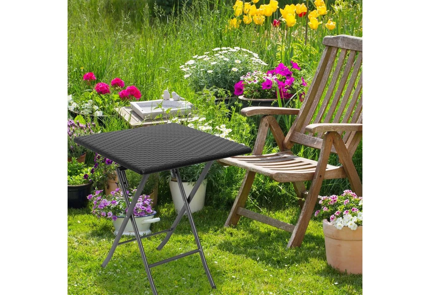 relaxdays Klapptisch Gartentisch BASTIAN Schwarz Klappbar Wetterfest