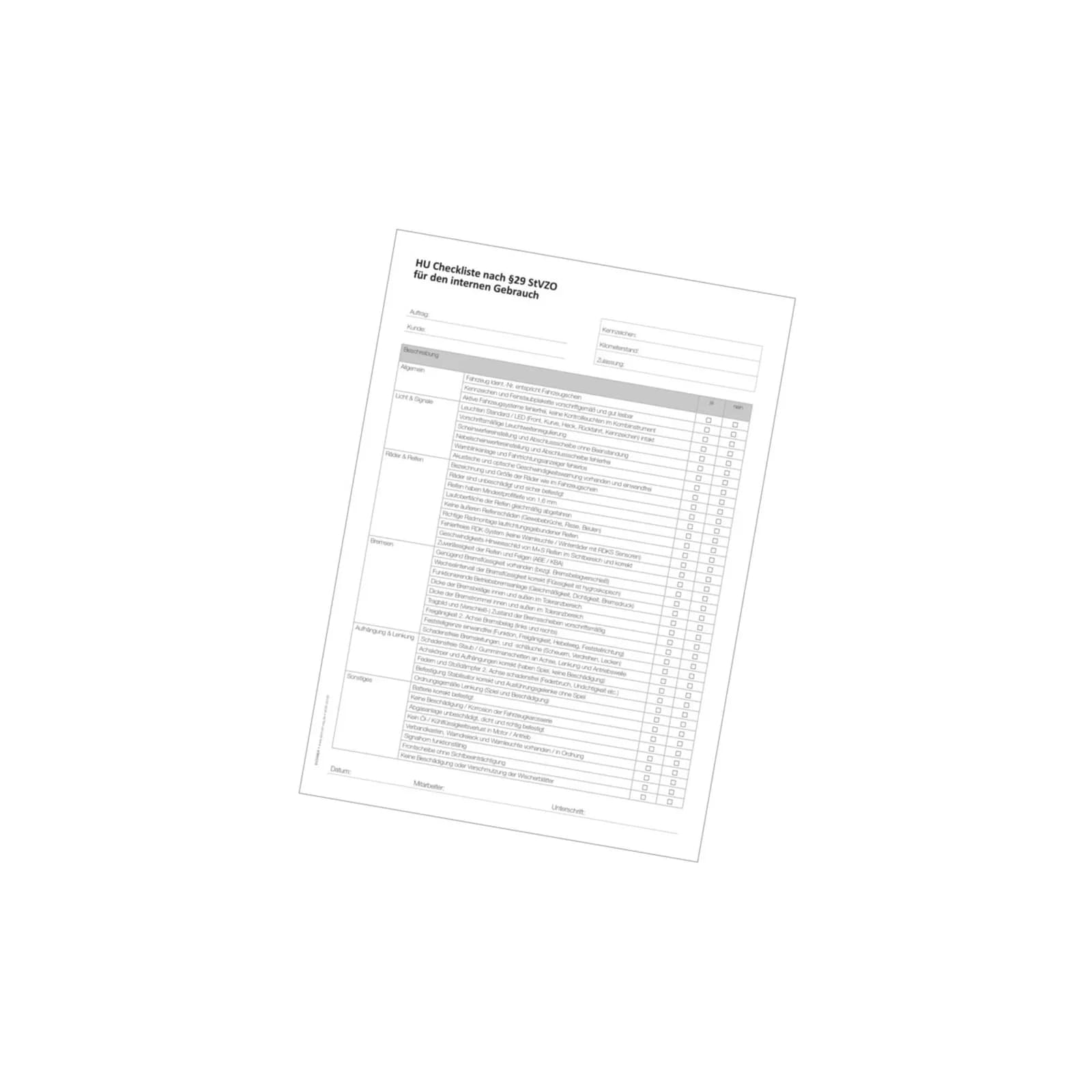 Eichner HU Checkliste nach §29 StVZO DIN (9036-00181)