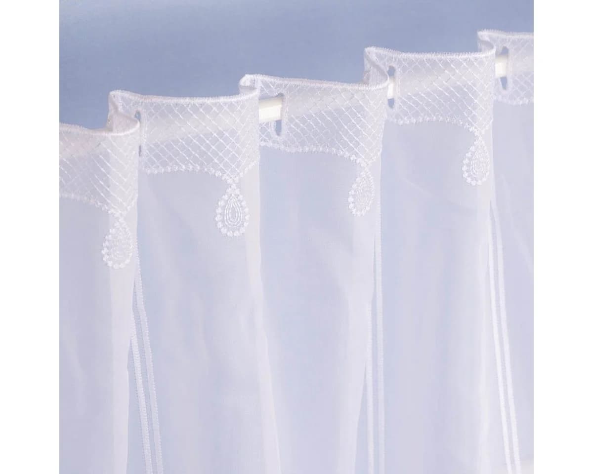 SCHÖNER LEBEN. Scheibengardine Meterware Voile Stickerei Ornamente weiß