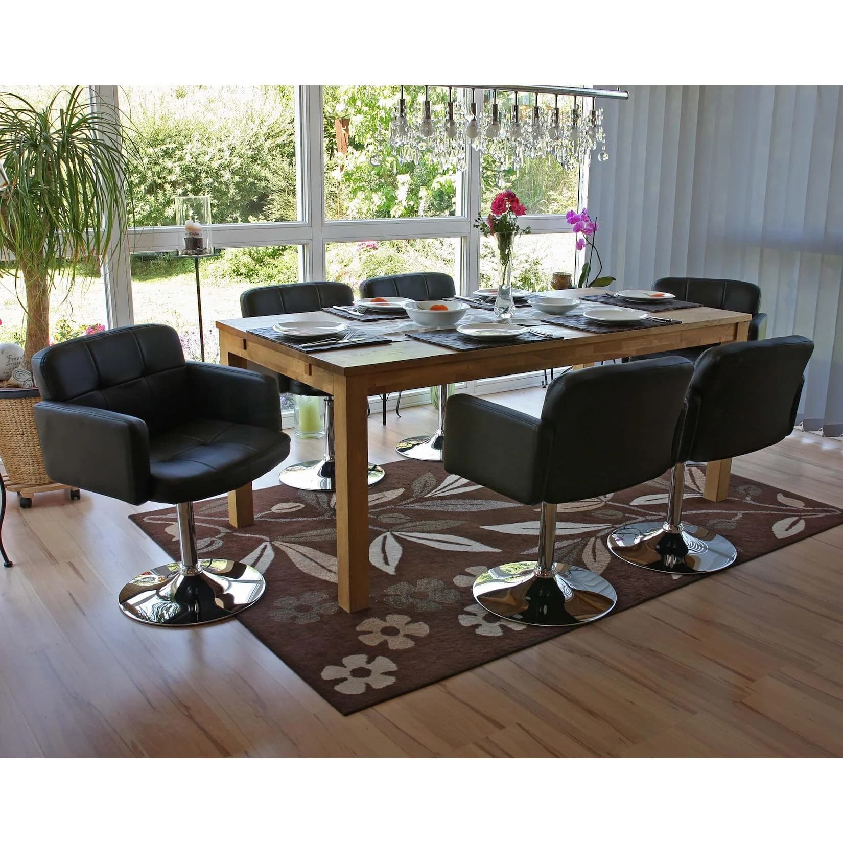 MCW 6er-Set Esszimmerstuhl Houston Schwarz Kunstleder Chrom Drehstuhl