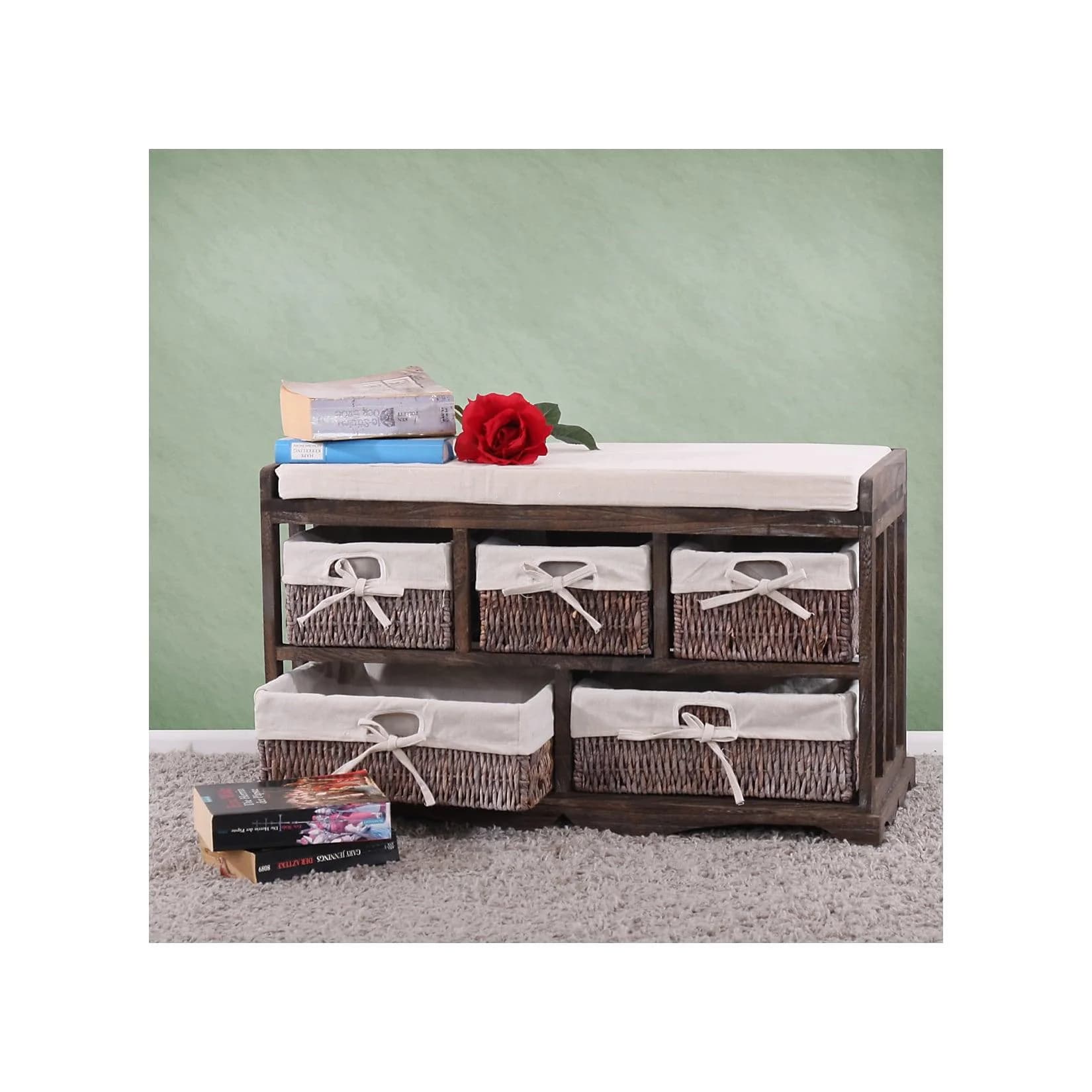 MCW Kommode und Sitzbank 5 Schubladen Shabby-Look Braun