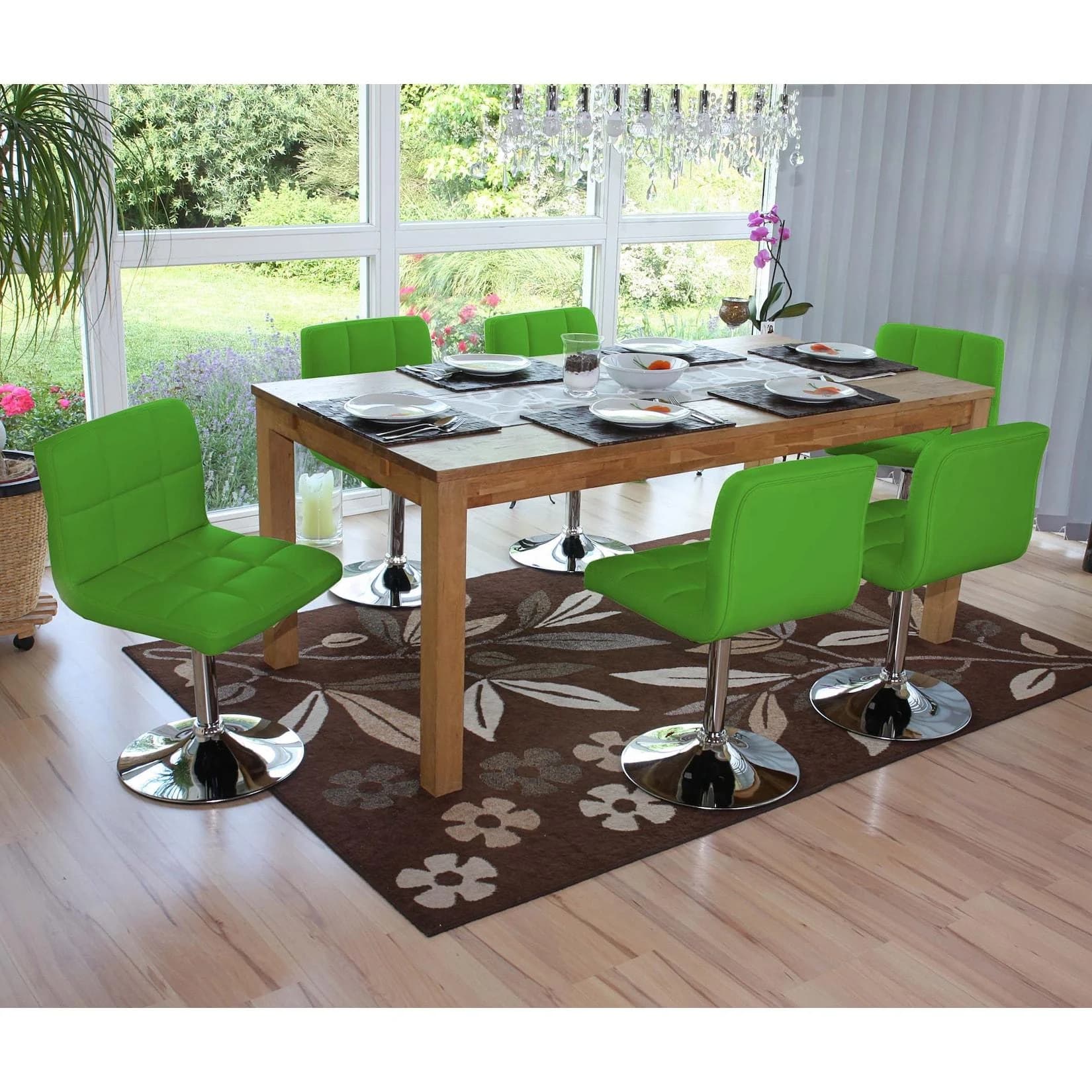 MCW 6er-Set Esszimmerstuhl Cadiz Grün Kunstleder Chrom