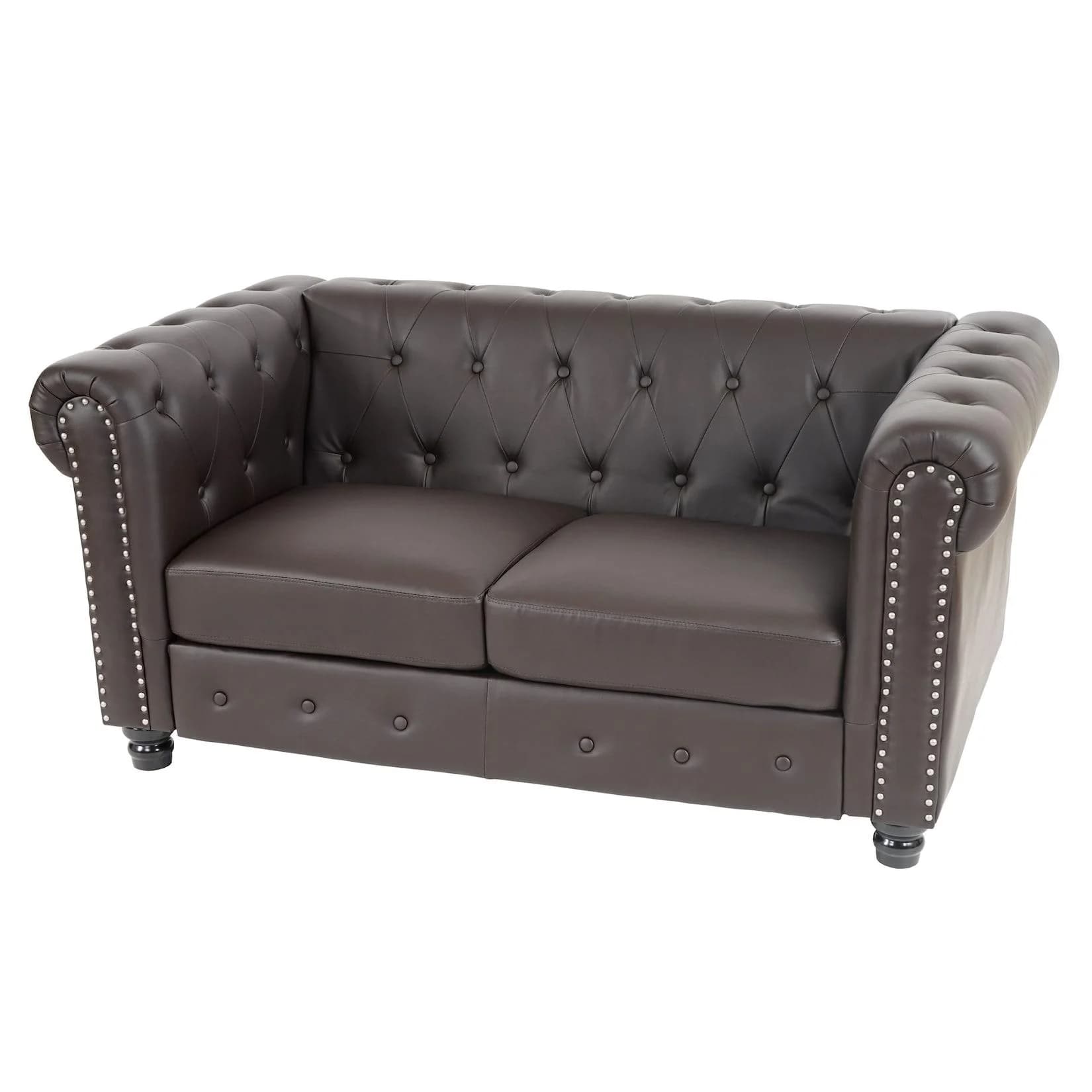 MCW Luxus 2er Sofa Chesterfield Kunstleder Braun 160cm