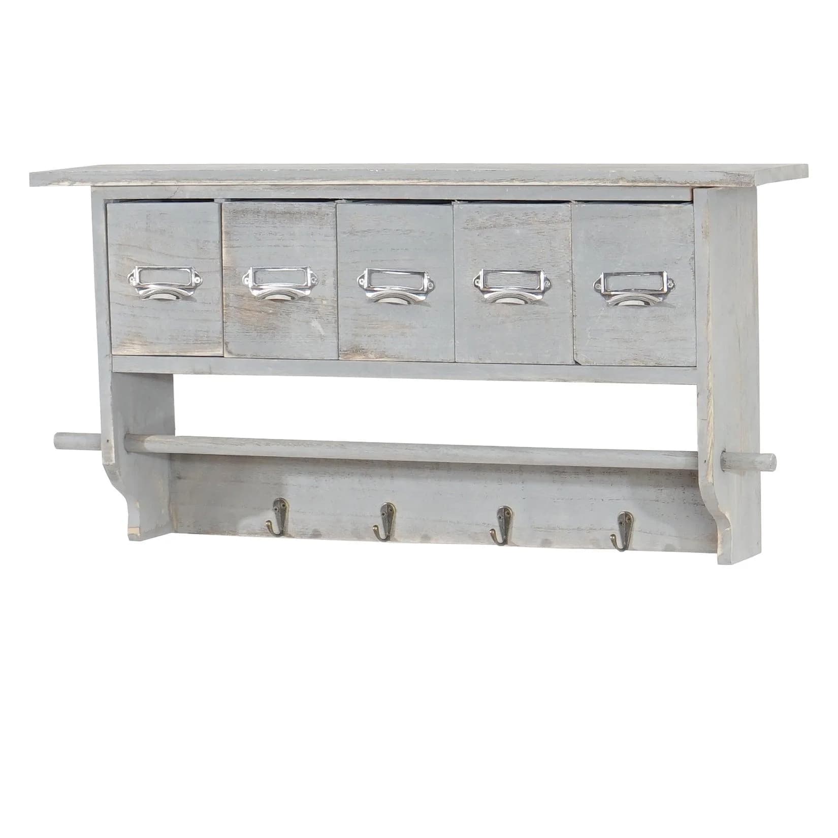 MCW Wandgarderobe Vintage Grau mit 5 Schubladen Shabby Look