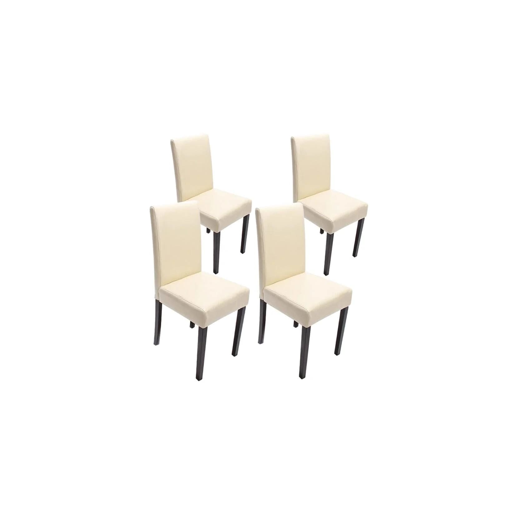 MCW 4er-Set Esszimmerstuhl Littau Leder Creme Dunkle Beine