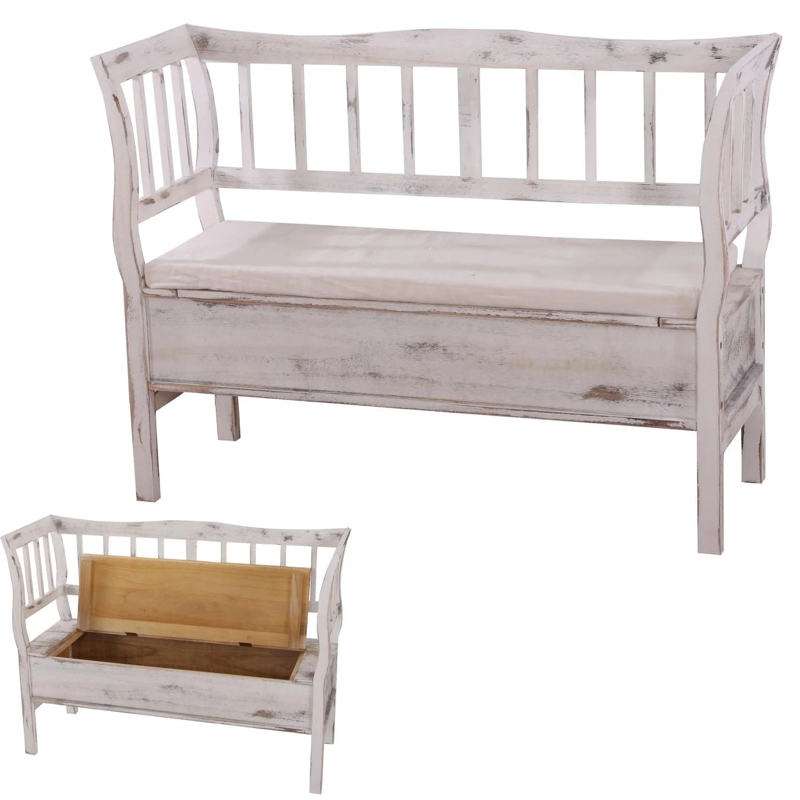 MCW Sitztruhe H207 Weiß Shabby-Look mit Kissen