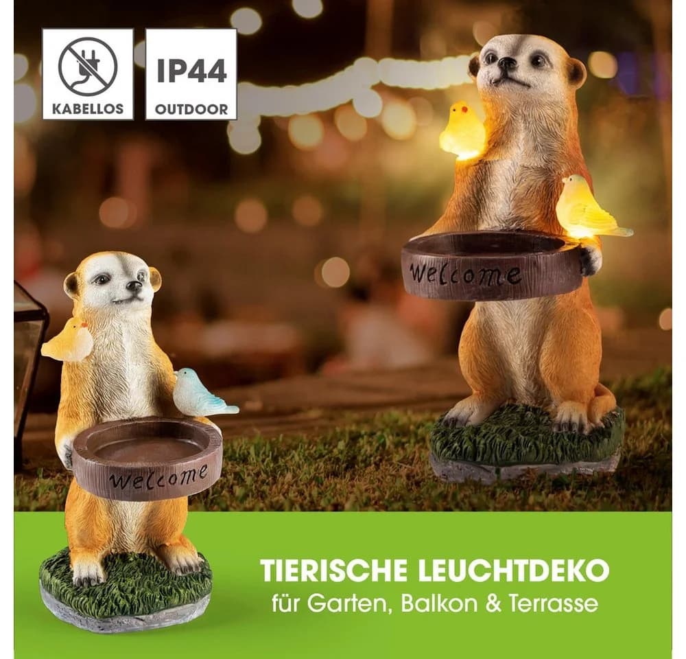 EASYmaxx LED Solarleuchte Erdmännchen Vogeltränke Gold