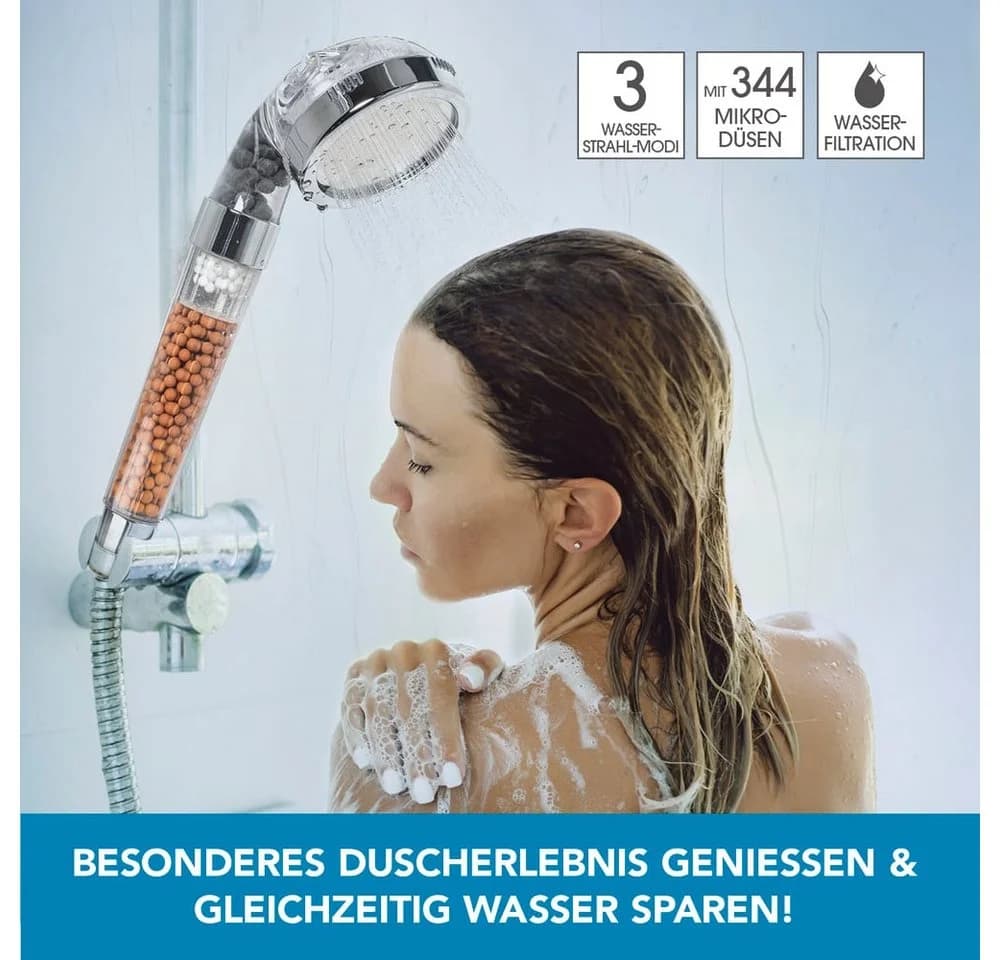 EASYmaxx Wellness-Duschkopf inkl. Mineralperlen 30% Wasser sparen, Regenschauer