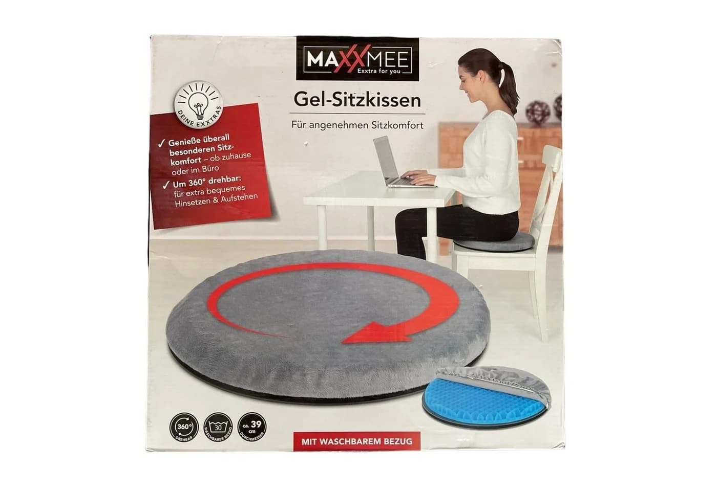 MAXXMEE Gel-Sitzkissen Schwarz 360° drehbar orthopädisch