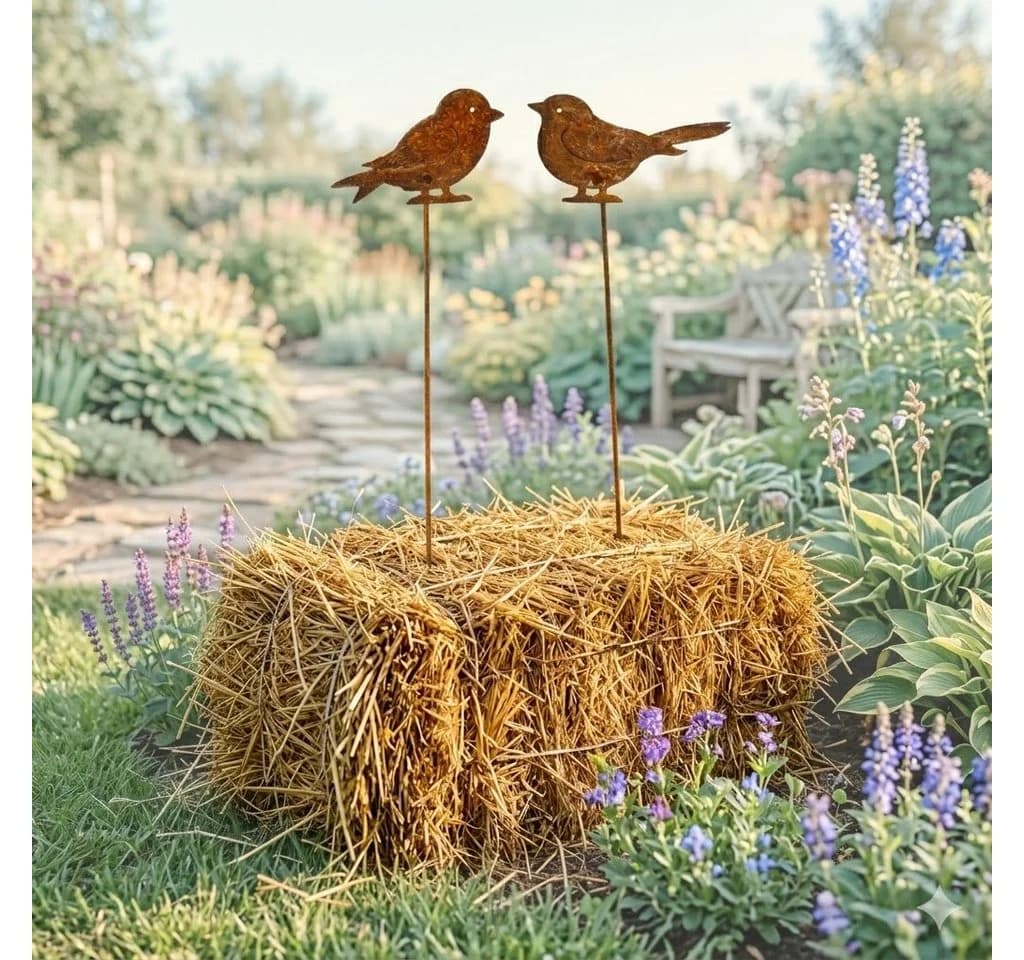 Posiwio Gartenstecker 2er Set Vogel Rostoptik Metall