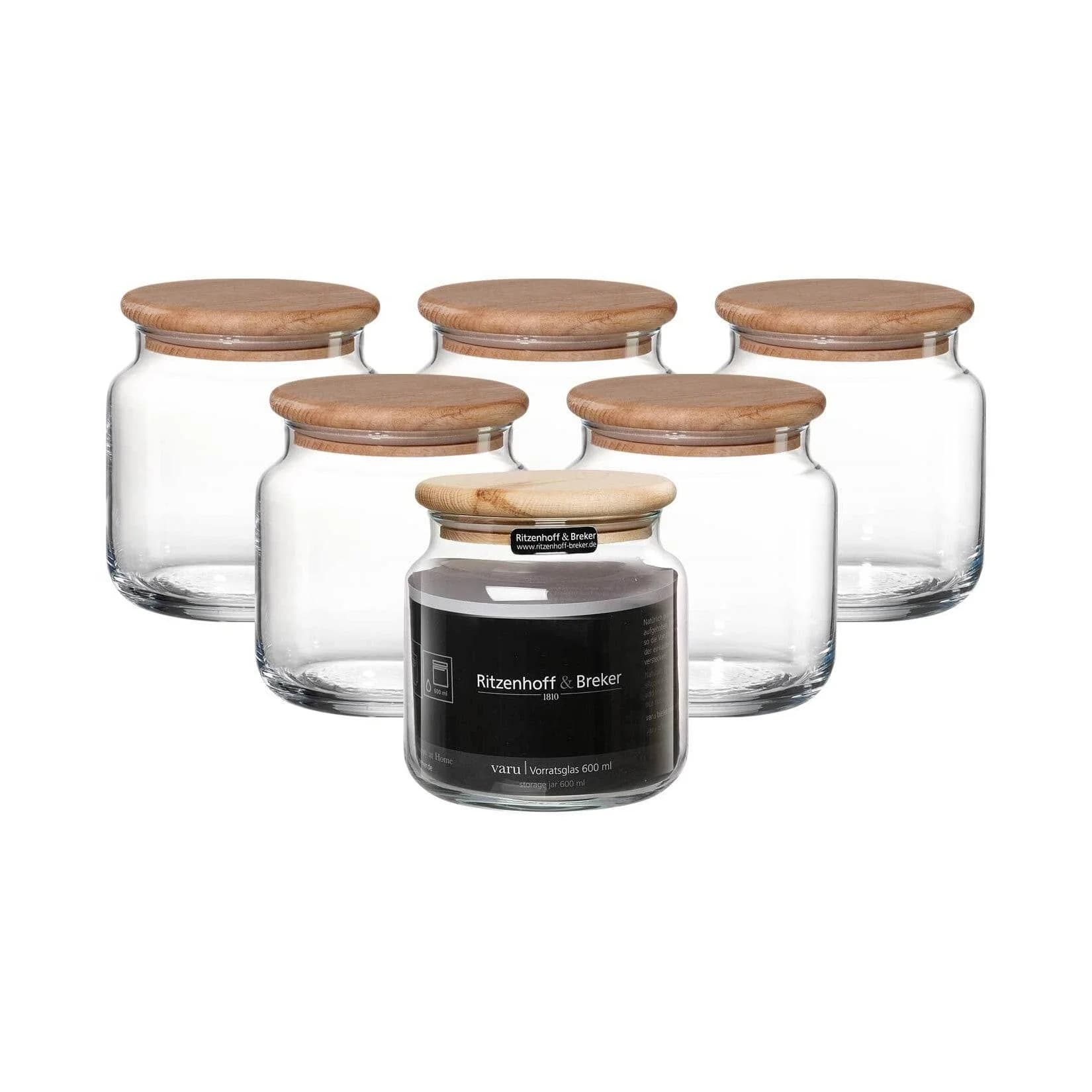 Ritzenhoff & Breker Vorratsgläser Varu 600 ml 6er Set mit Holzdeckel