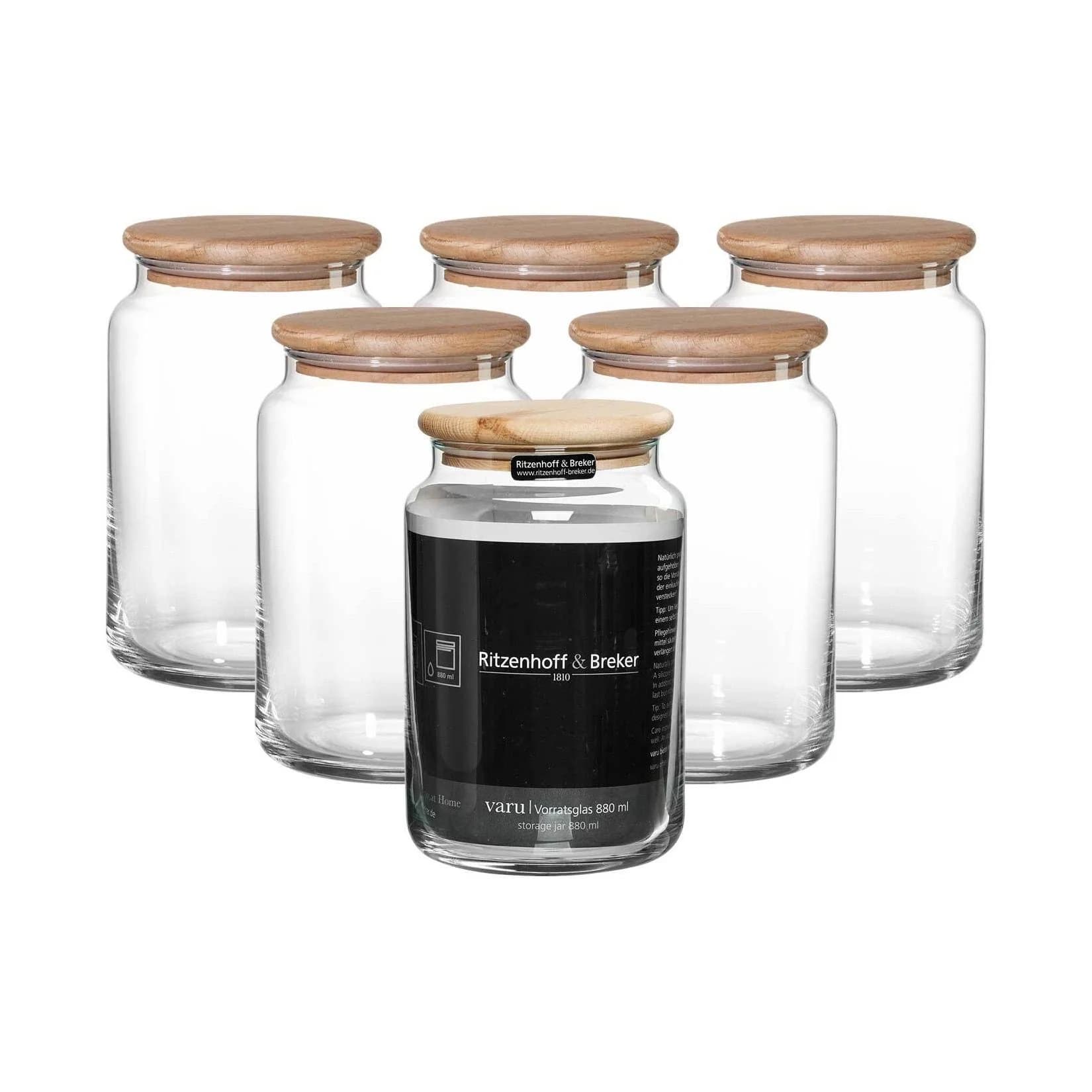 Ritzenhoff & Breker Vorratsgläser Varu 880 ml 6er Set mit Holzdeckel
