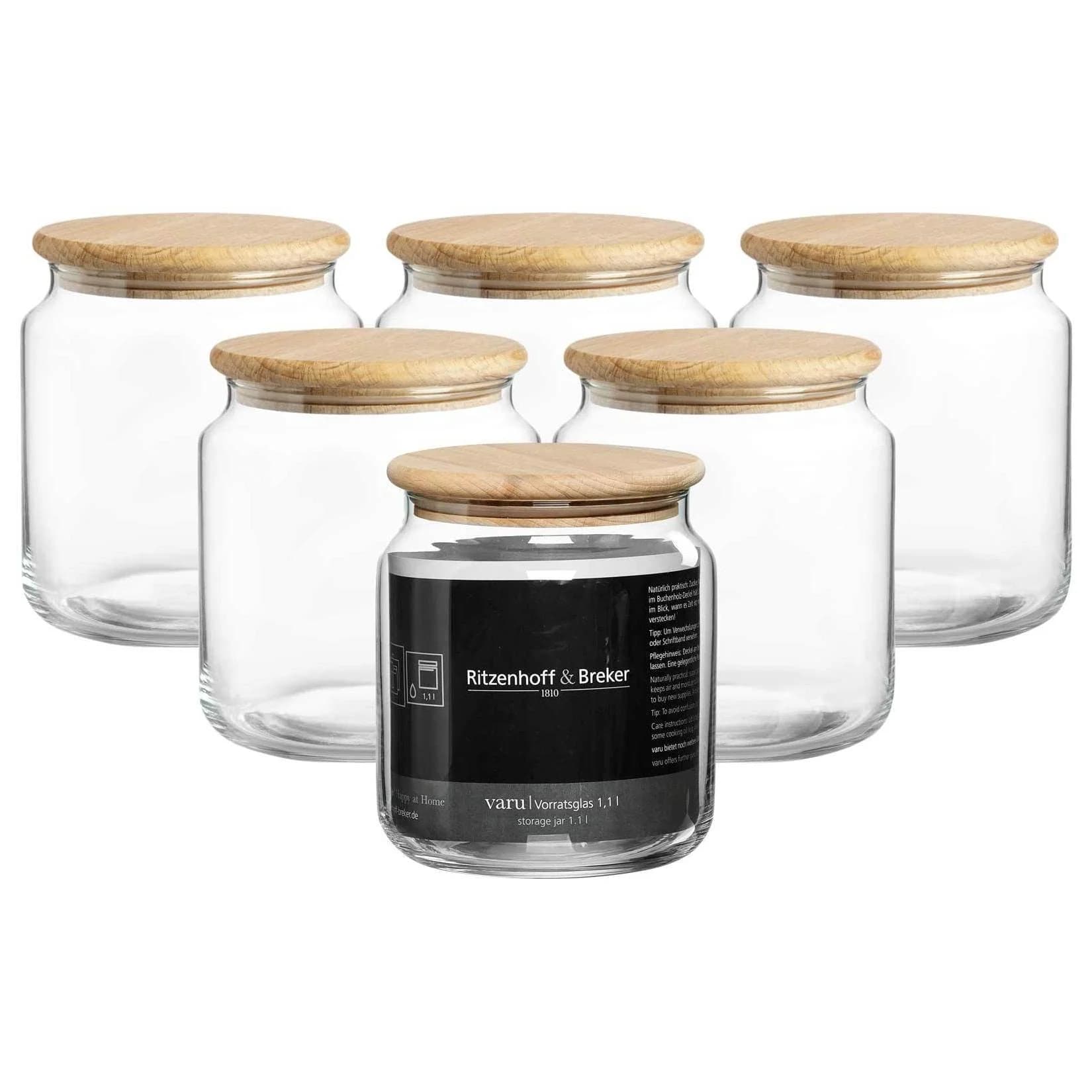 Ritzenhoff & Breker Vorratsgläser Varu 1,1 l 6er Set mit Holzdeckel