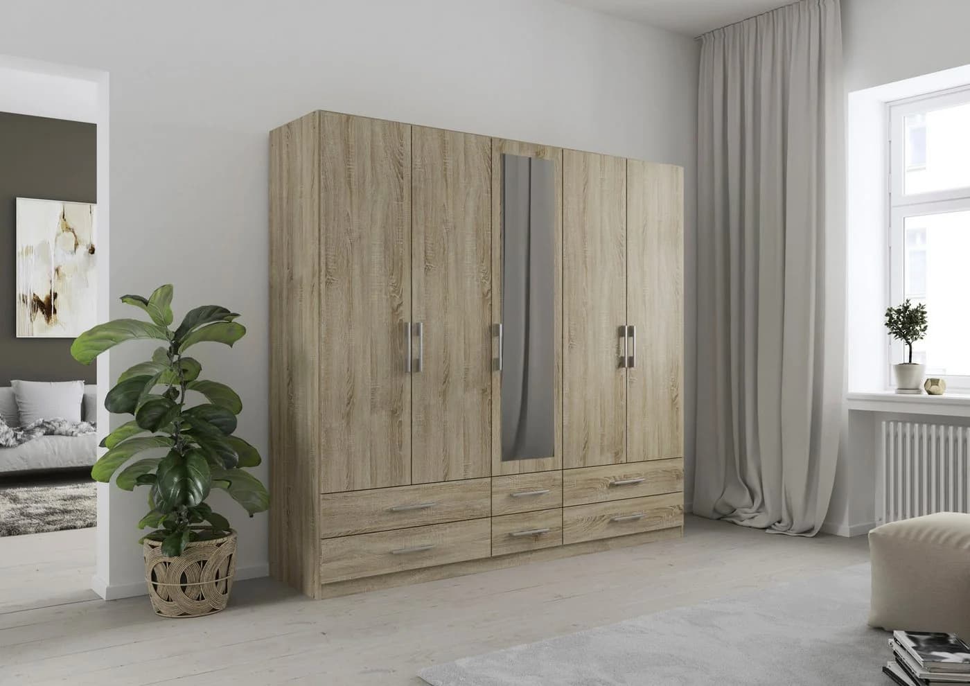 Rauch Kleiderschrank Hersbruck mit Spiegeltüren und 6 Schubladen