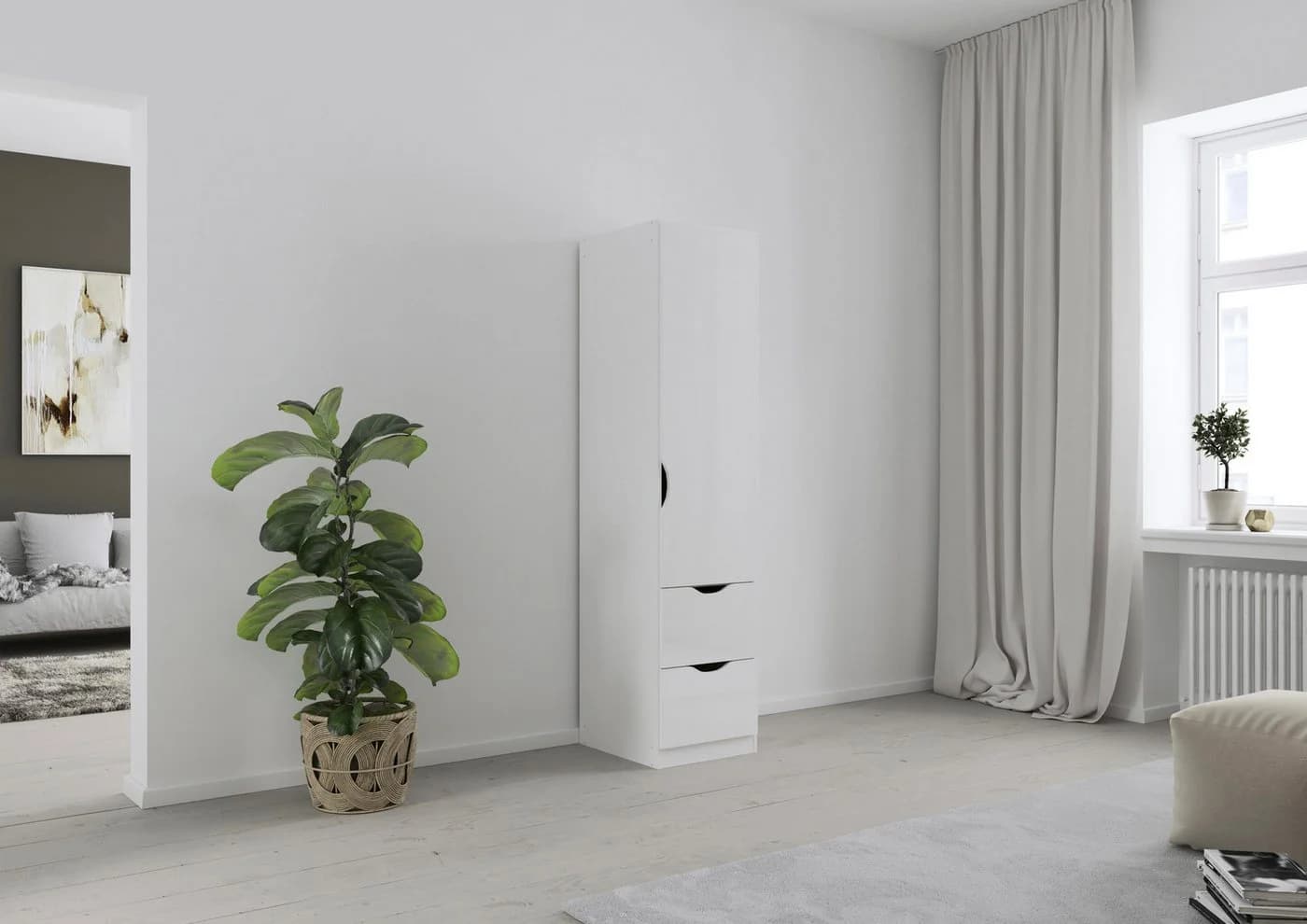 Kleiderschrank RAUCH Freiham Weiß Hochglanz mit Schubkästen