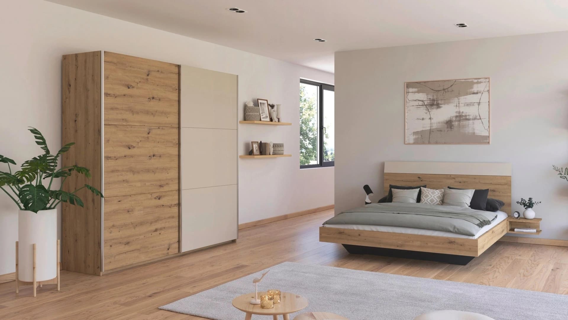 Schlafzimmer-Set RAUCH Monza Braun Beige Bett 160x200 Schrank