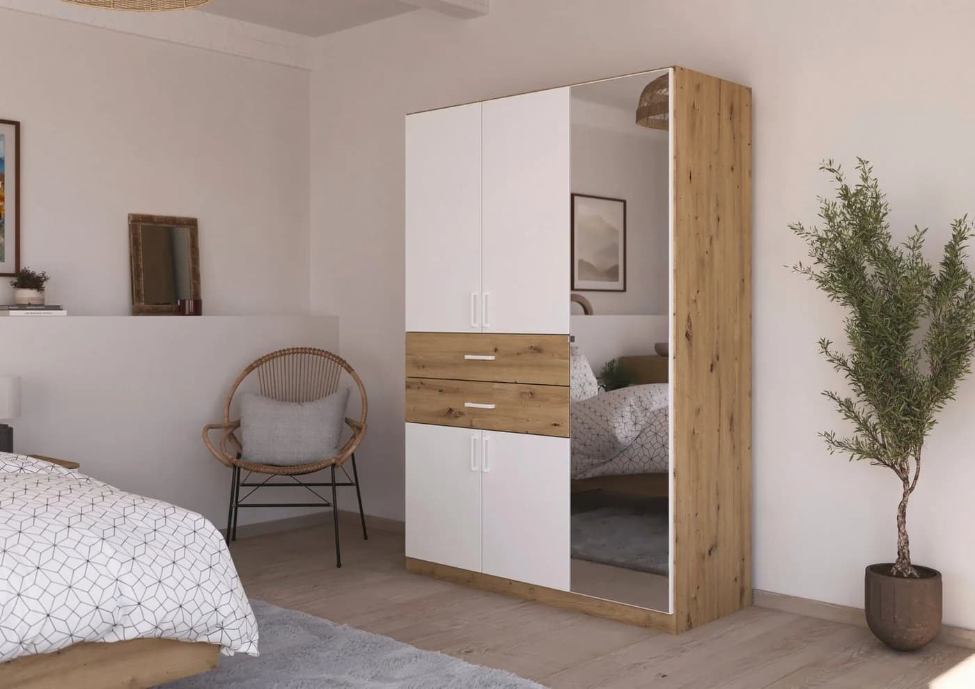 Rauch Maika Drehtürenschrank Weiß Eiche Artisan