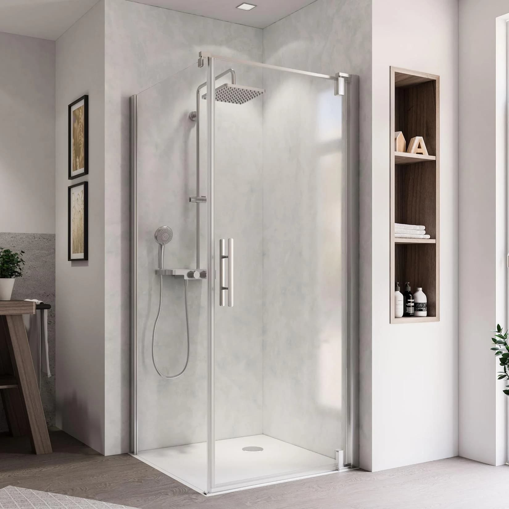 Breuer Europa Design Drehtür für Seitenwand Alu-Chromeffekt Klarglas 900 mm