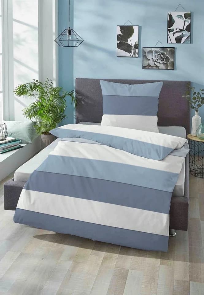 Biberna Bettwäsche Antonia Mako-Satin 2-teilig Blau Weiß
