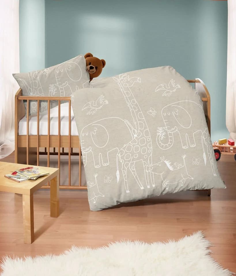 Biberna Kinderbettwäsche Flanell Grau Melange 2-tlg