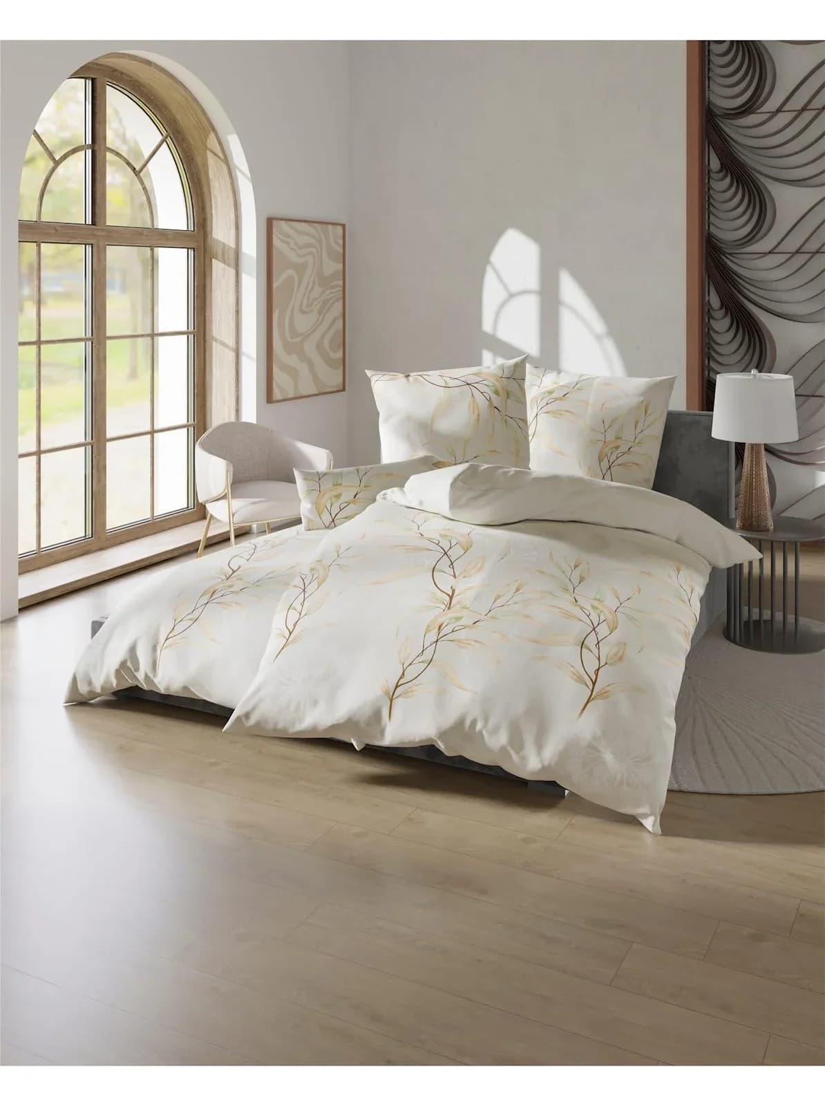 Biberna Bettwäsche Gr. 3 Beige Taupe Blätterranken 100% Baumwolle