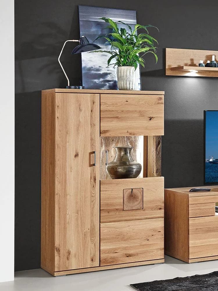 Highboard IVARIS Alteiche Nachbildung mit Parsolglas-Vitrine