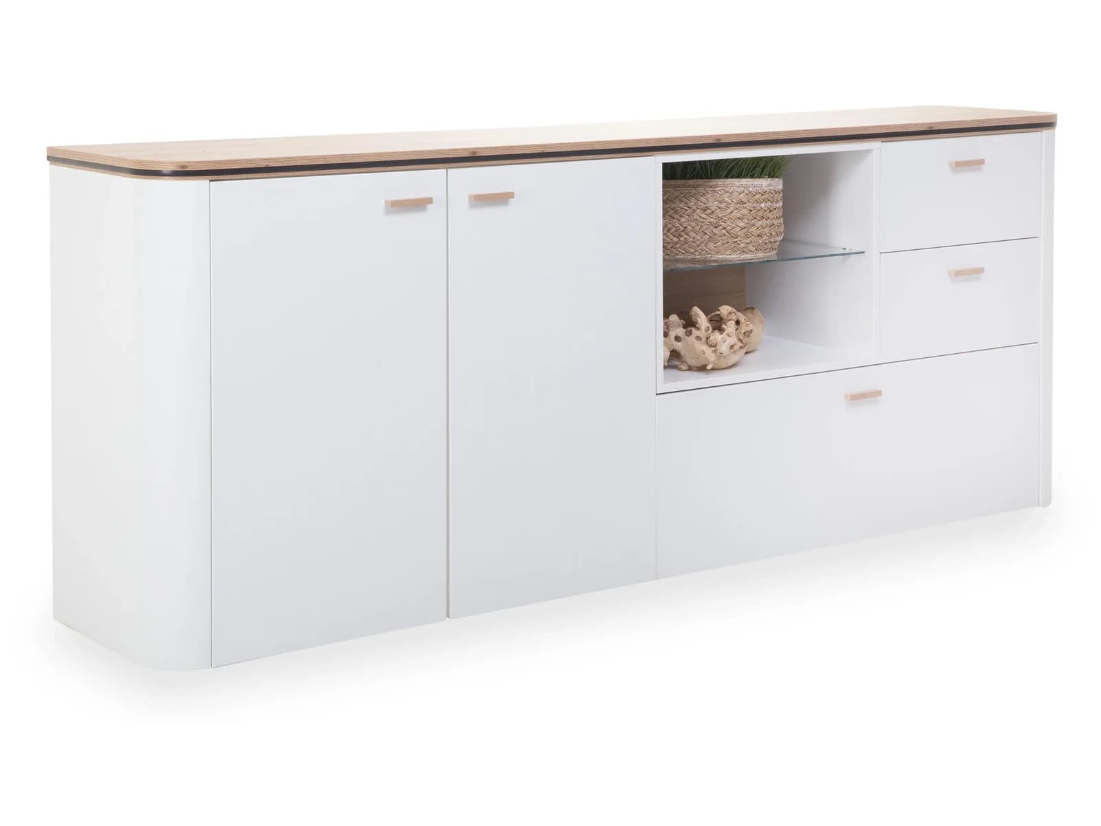 Sideboard SANSIBAR VISTRA Weiß matt mit Eiche Artisan Akzenten