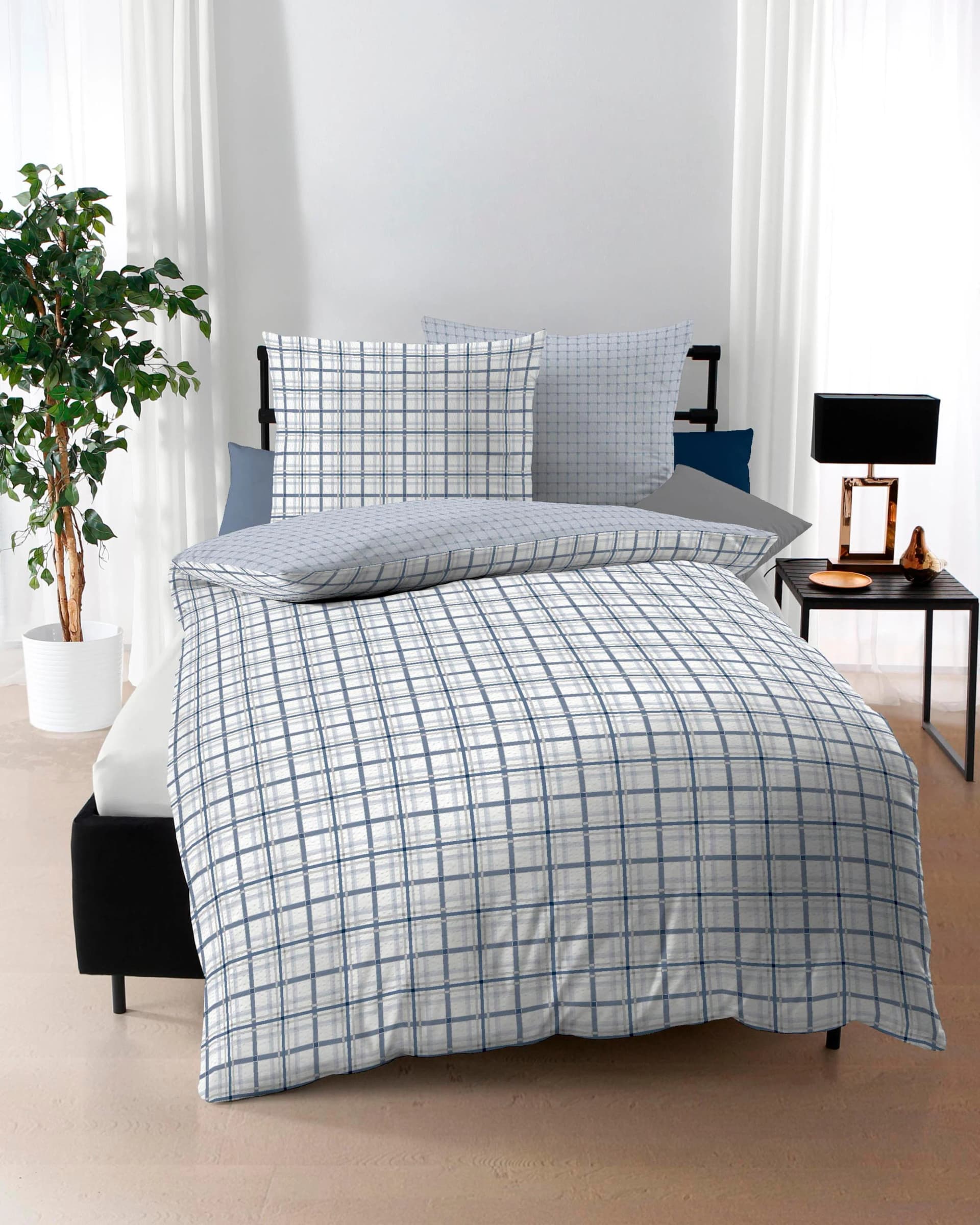 Kaeppel Wendebettwäsche Plaid Hellblau Seersucker 100% Baumwolle