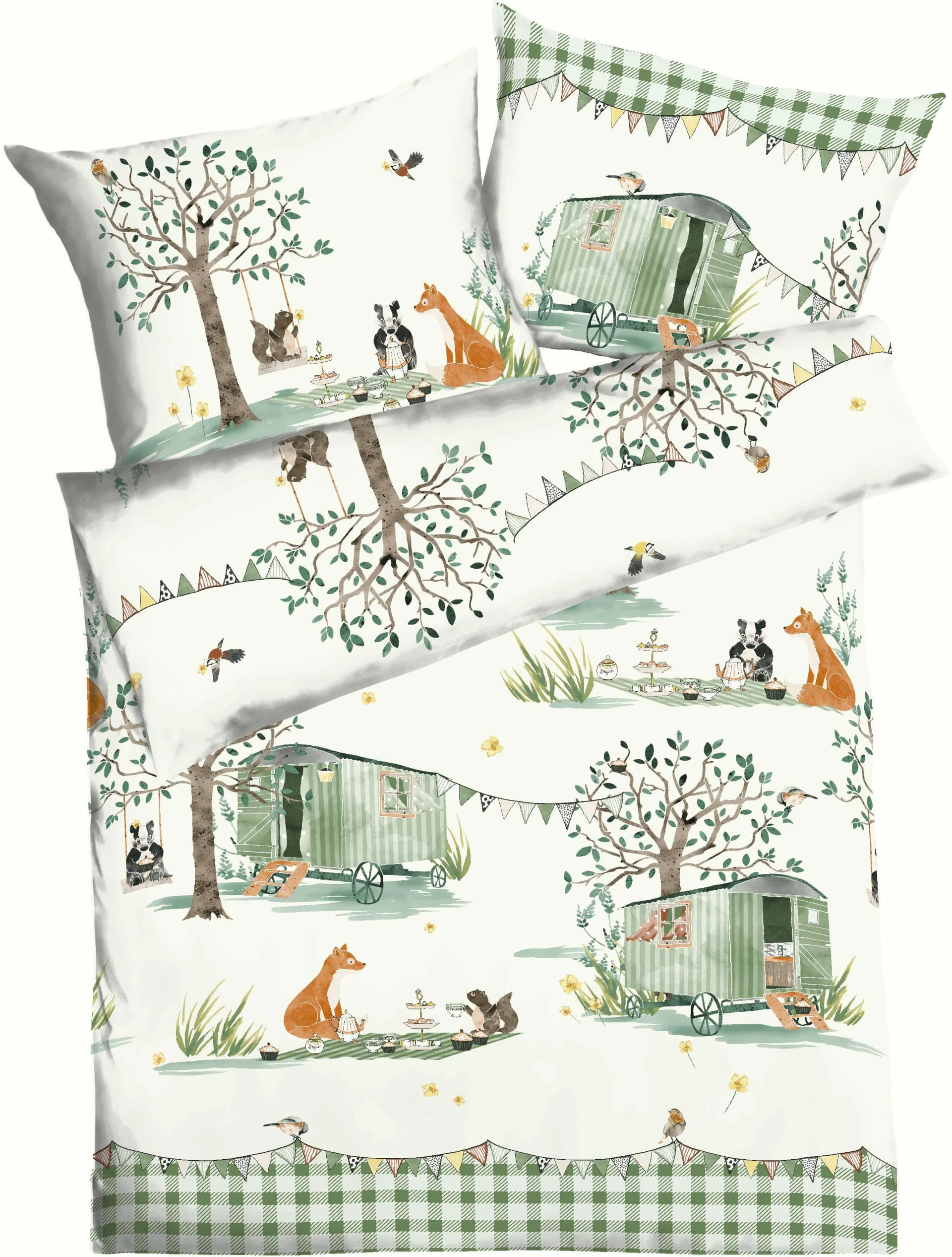 Kaeppel Kinderbettwäsche Picknick Mint 100% Baumwolle Renforcé
