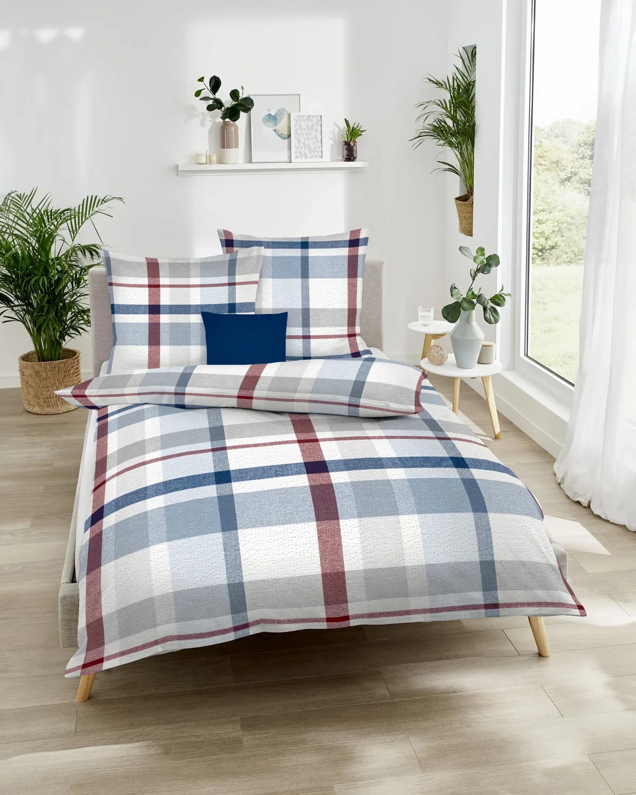 Kaeppel Bettwäsche Madras Karo Marine Blau Seersucker 2-tlg.