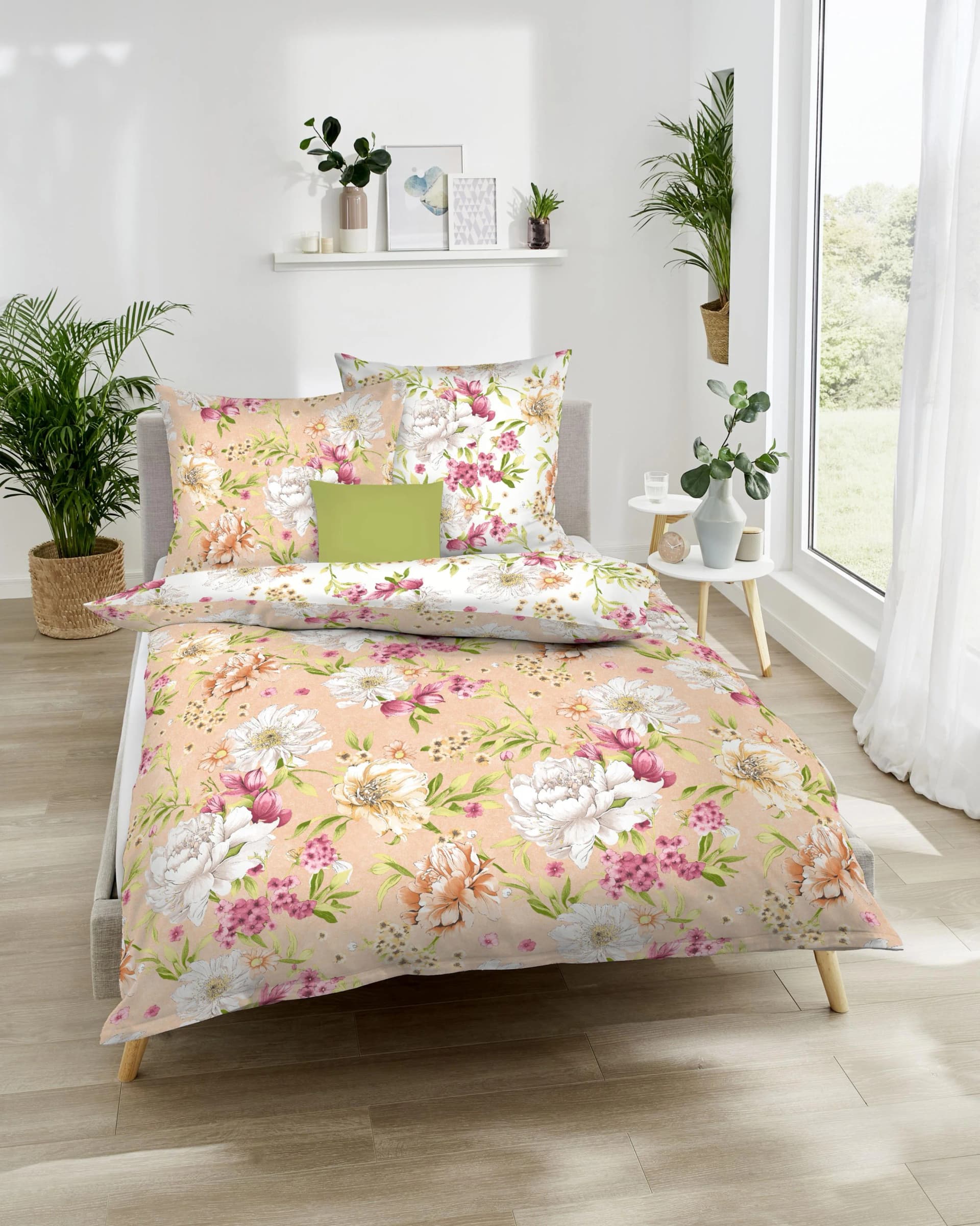Wendebettwäsche KAEPEL Flirtation Orange Blumenmuster