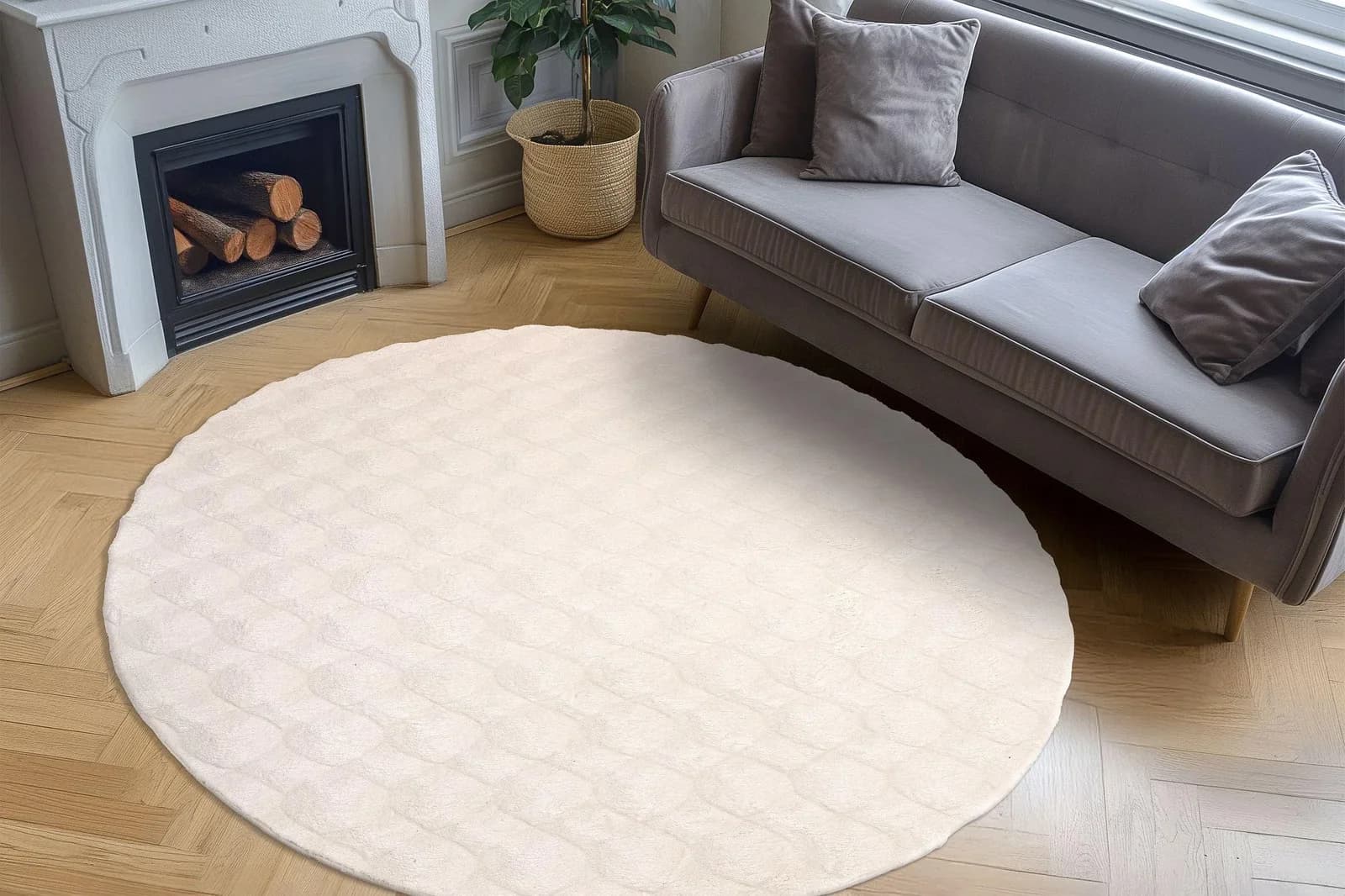 Teppich OBSESSION Diamond Cut 800 Beige Hoch-Tief Effekt Rund