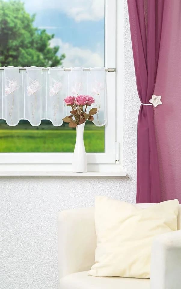 Plauener Spitze® Scheibengardine Magnolie Transparent