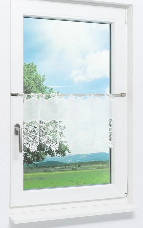 Plauener Spitze® Scheibengardine Blütenmeer Weiß Transparent