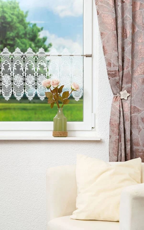 Plauener Spitze® Scheibengardine Spitzenblume Transparent