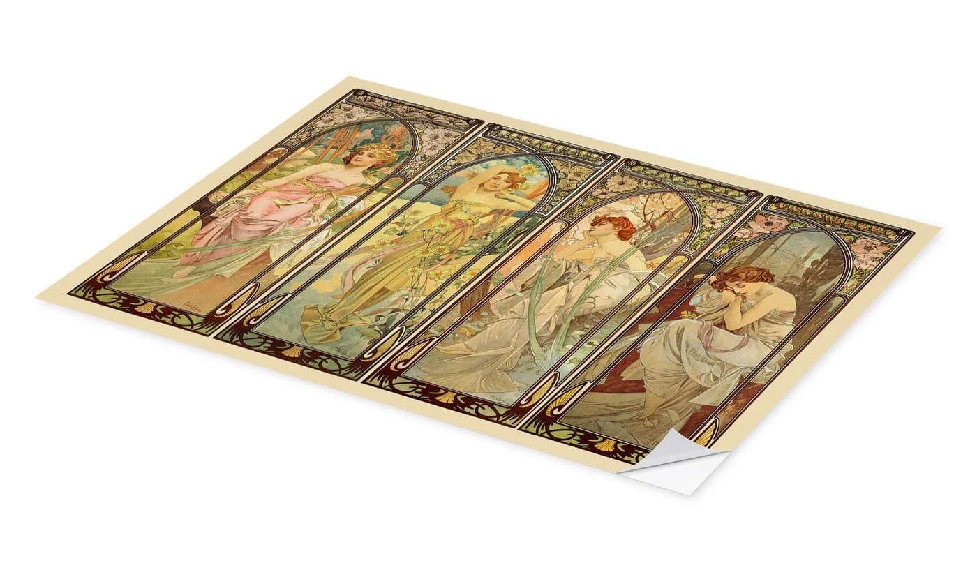 Posterlounge Wandsticker Die Vier Tageszeiten Alfons Mucha Bunt