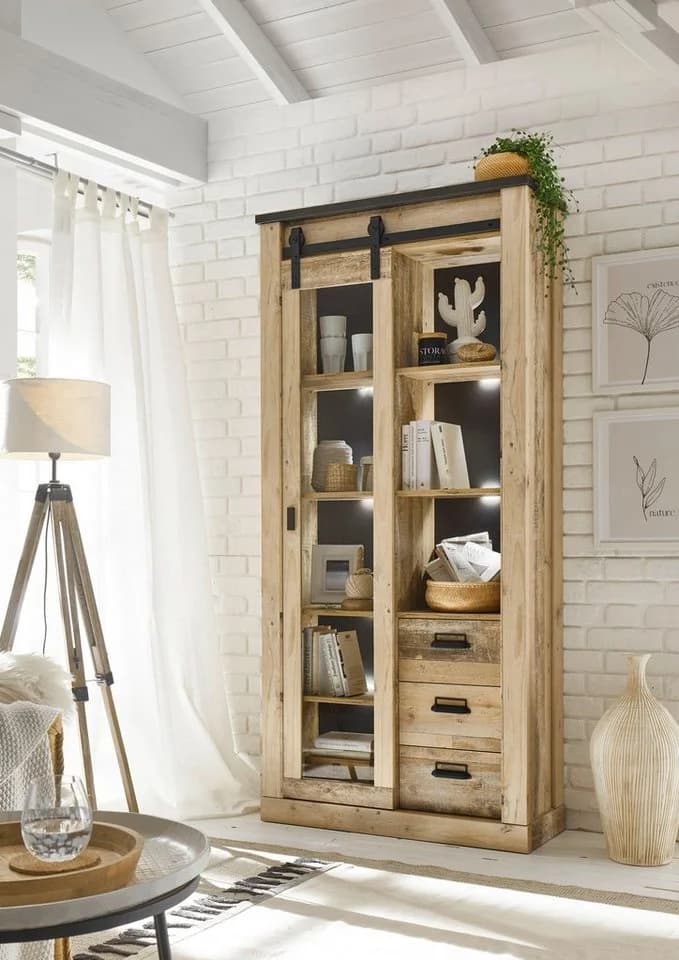 Home Affaire Vitrine Sherwood Industrial-Style Glasvitrine Braun