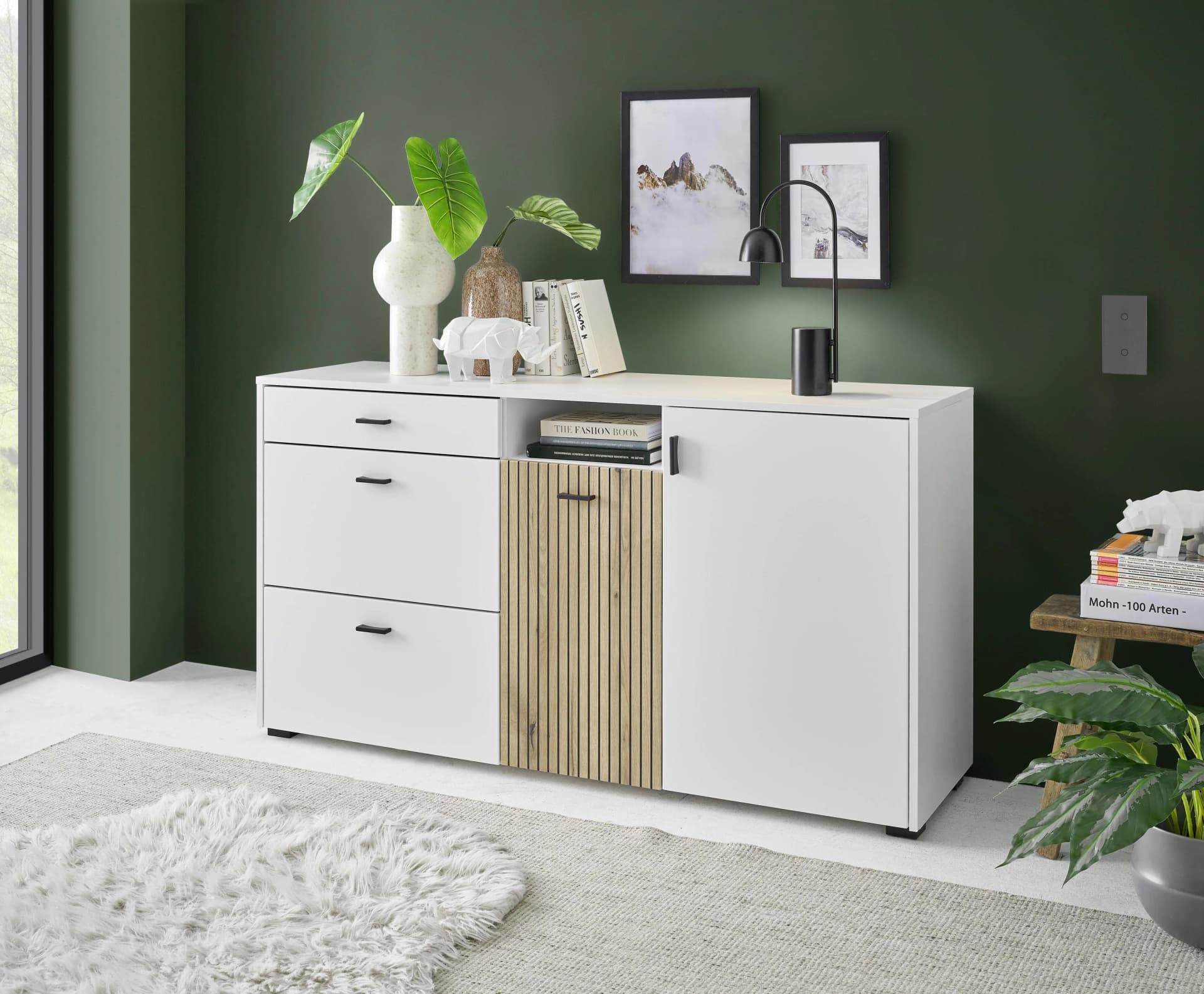 Sideboard INOSIGN Hudson Weiß mit Eichenabsetzungen