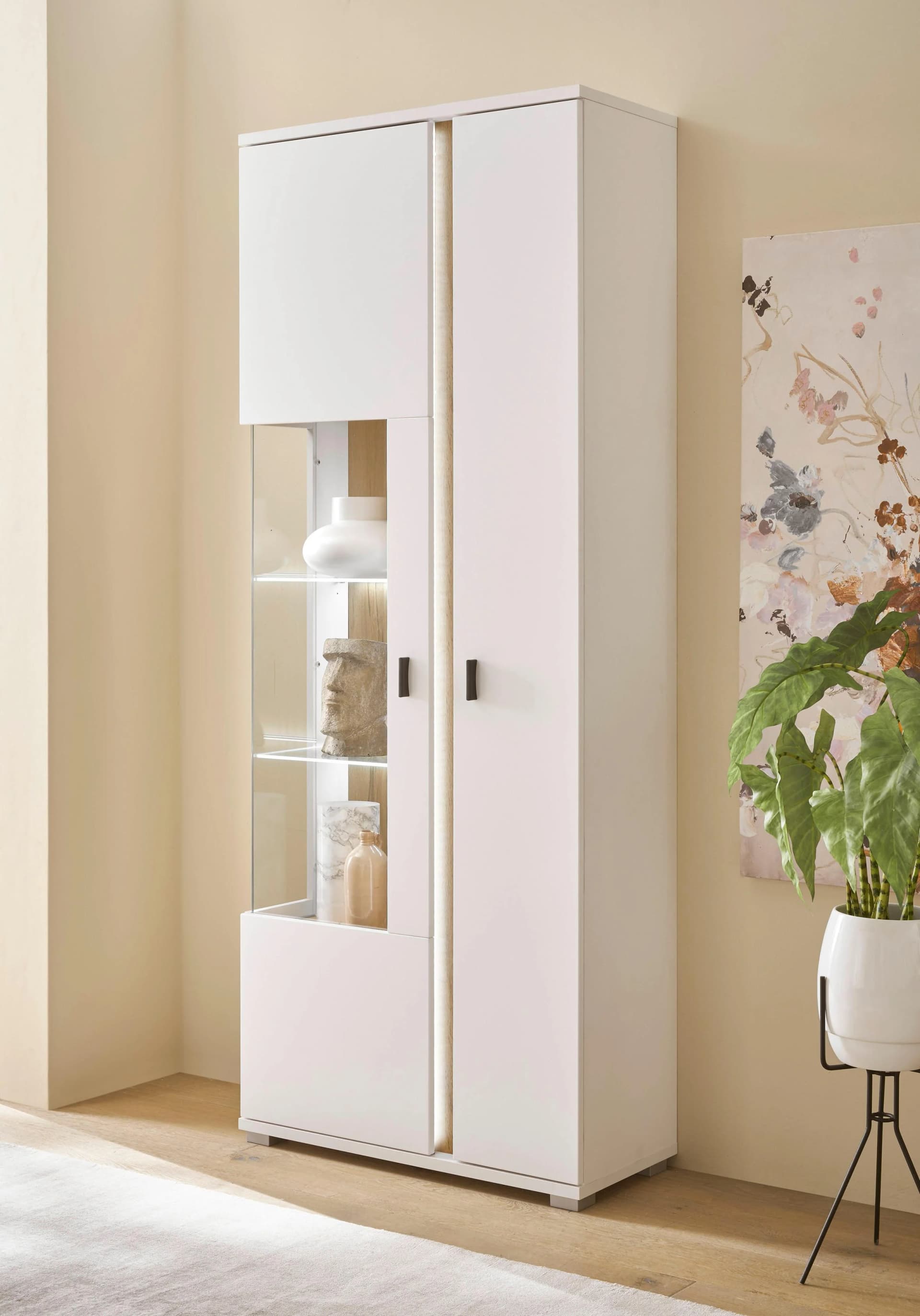 Home Affaire Vitrine LONG ISLAND Weiß Eiche mit LED-Beleuchtung