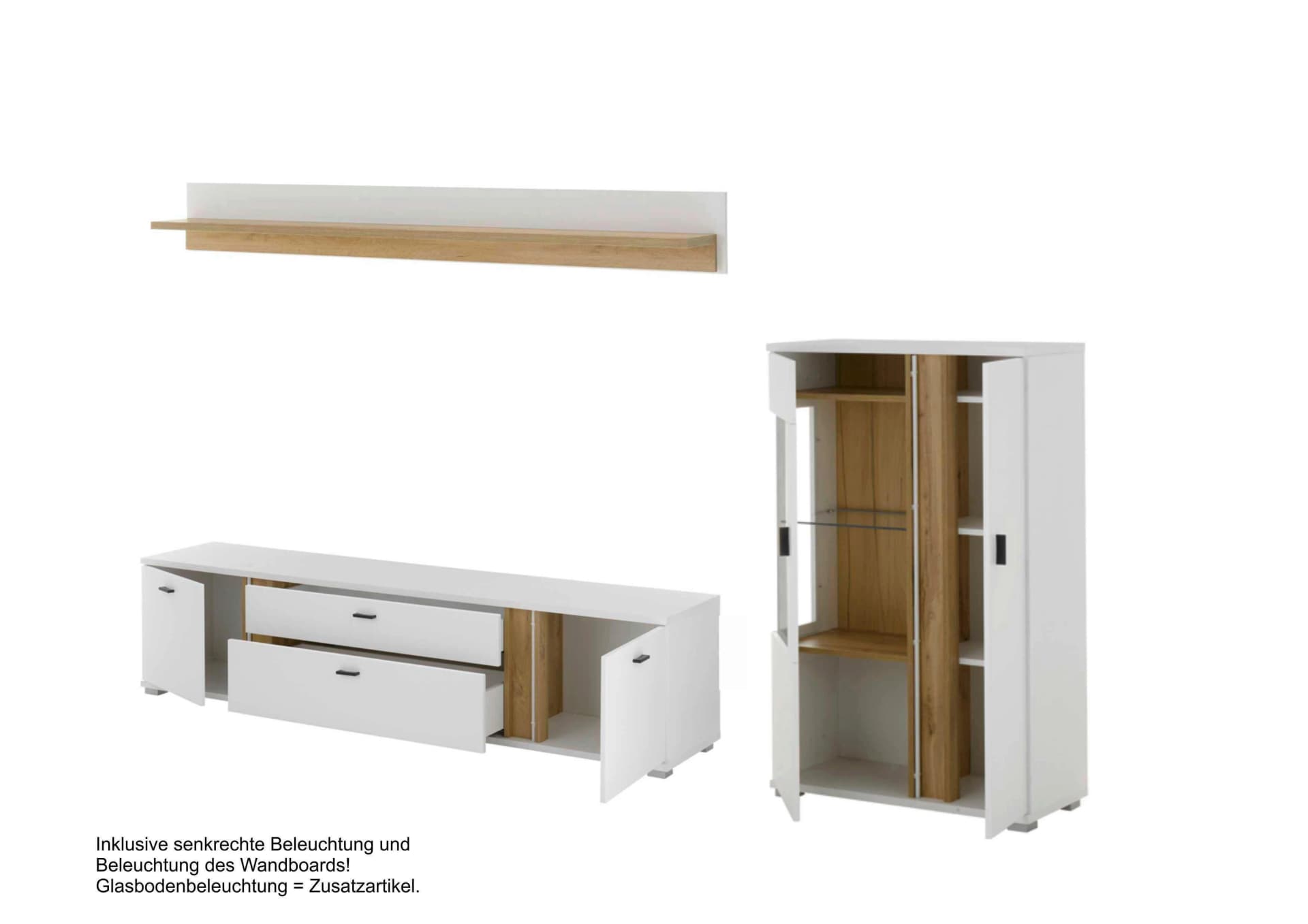 HOME AFFAIRE Wohnwand LONG ISLAND weiß eiche mit LED