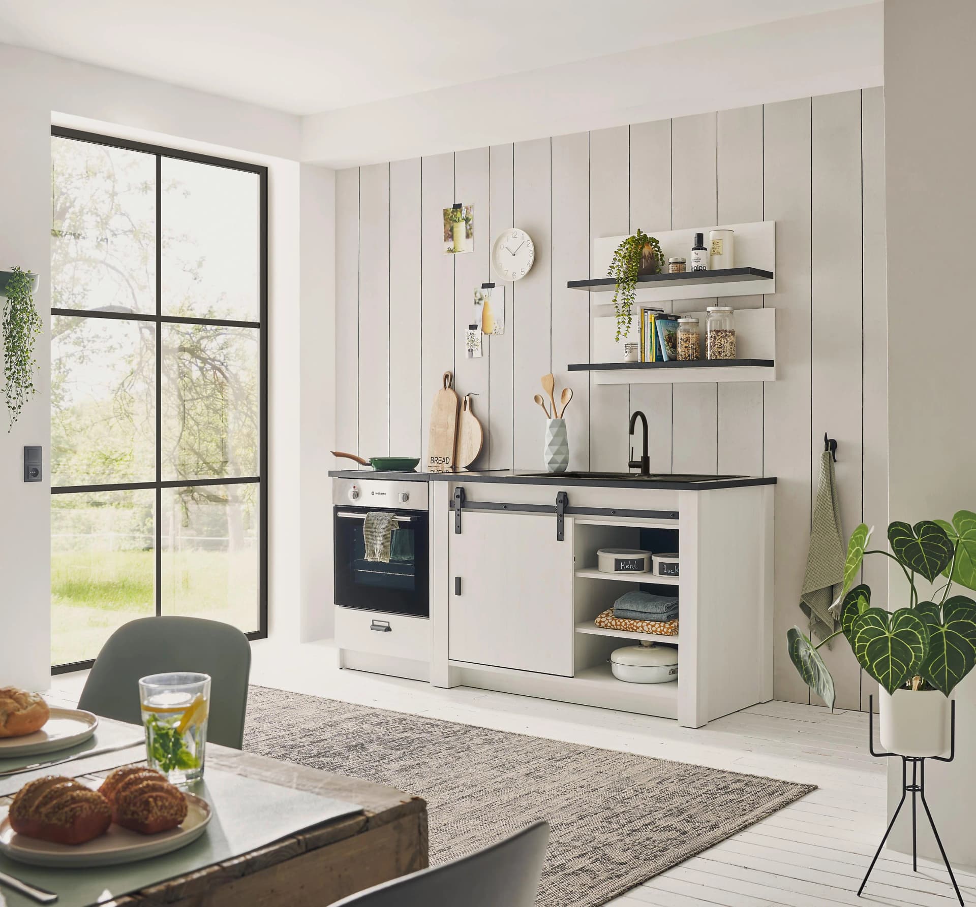 Home Affaire Küchenzeile Sherwood Weiß Anthrazit mit Soft-Close