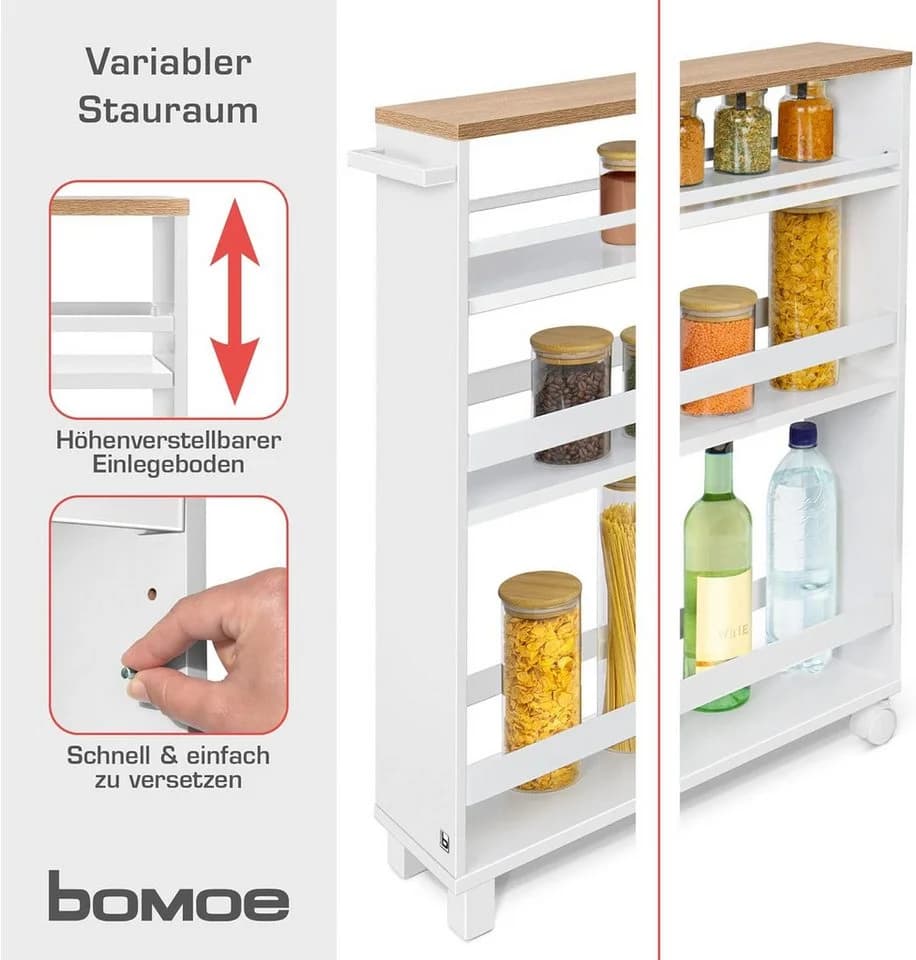 bomoe Küchenwagen Hylla Schmal 15cm Weiß & Eiche