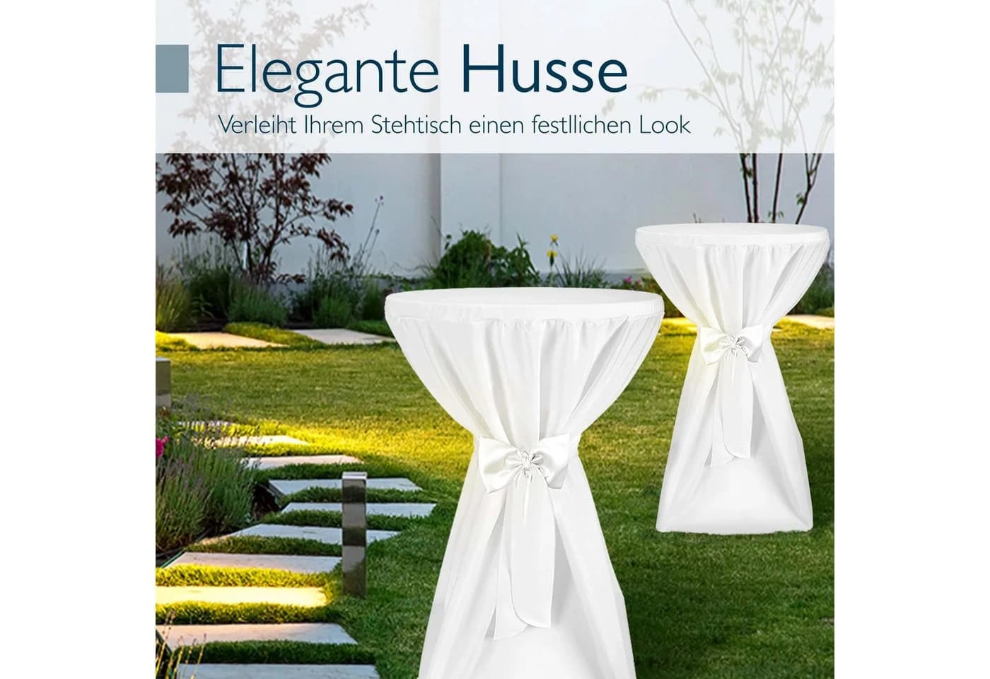 Beautissu Stehtischhusse Premium Weiß Ø 60-65 cm Bügelfrei
