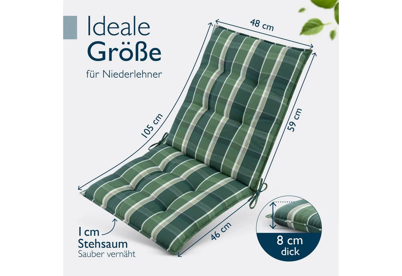 Beautissu Sitzauflage 4er Set Niedriglehner Grün-Kariert UV-Lichtechtheit