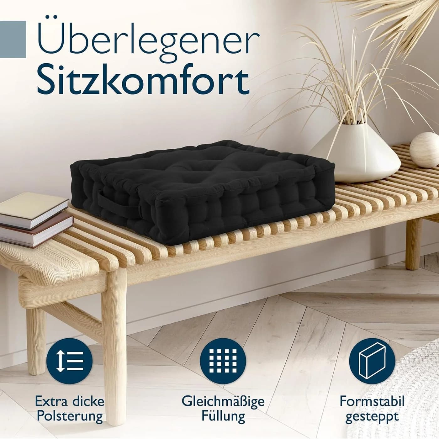 Beautissu Stuhlkissen Mila 2er Set 50x50cm Schwarz Baumwolle