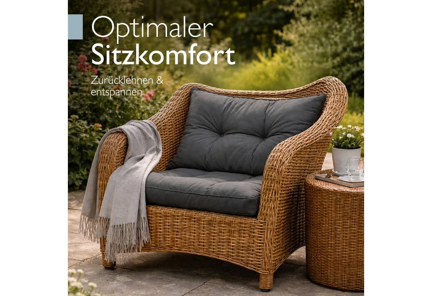 Beautissu XLuna Sitzkissen Set Outdoor Graphitgrau 10cm dick