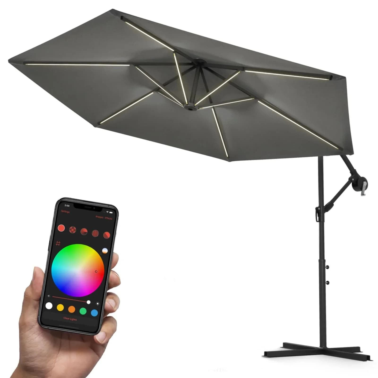 Swing&Harmonie LED Sonnenschirm 300cm RGB Anthrazit