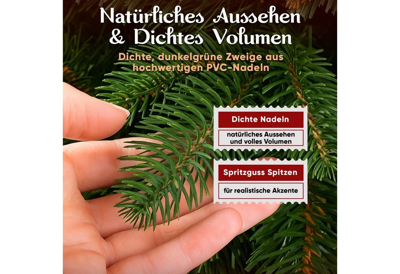 VESKA Künstlicher Weihnachtsbaum Naturgetreu mit Holzständer, Nordmanntanne, LED Beleuchtung